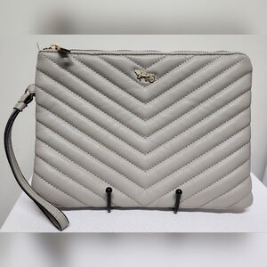 Mathew + Julian Light Grey Chevron Quilt Wristlet Pouch Vegan Leather NWOT